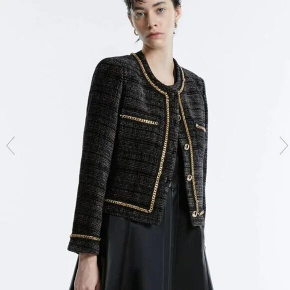 NWT Urban Revivo Tweed Jacket W/Gold Chain Trim.  SZ S - Picture 1 of 5